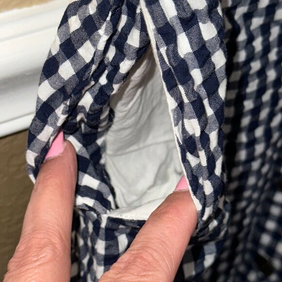 J. Crew Factory V Neck Button Front Navy Gingham Sleeveless Dress 0 Lined - Picture 5 of 9